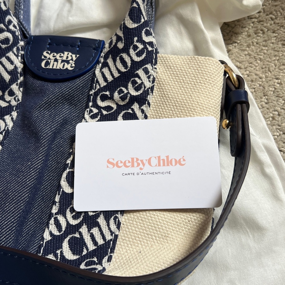 See By Chloe Denim Blue Mini Laetizia Tote Bag - Picture 10 of 13
